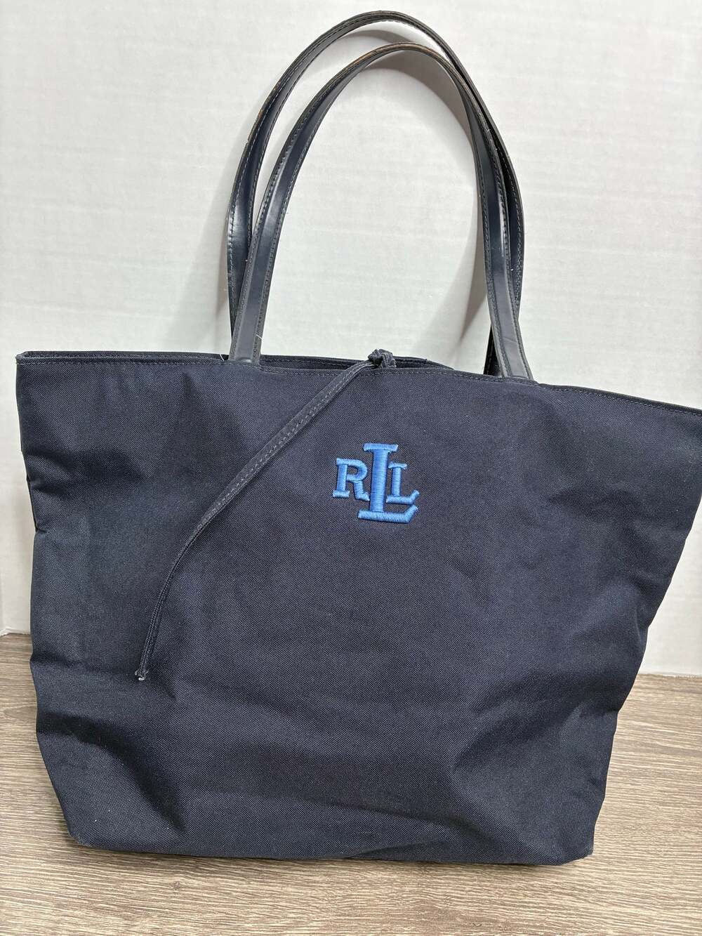 Ralph Lauren Navy Blue Tote Bag With Embroidered Logo Career Travel Minimalist